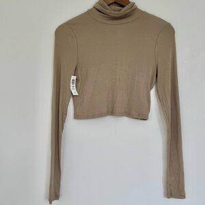 NWT Medium Sunday Best Tan Taupe Beige Long Sleeve Turtleneck Freshman Crop